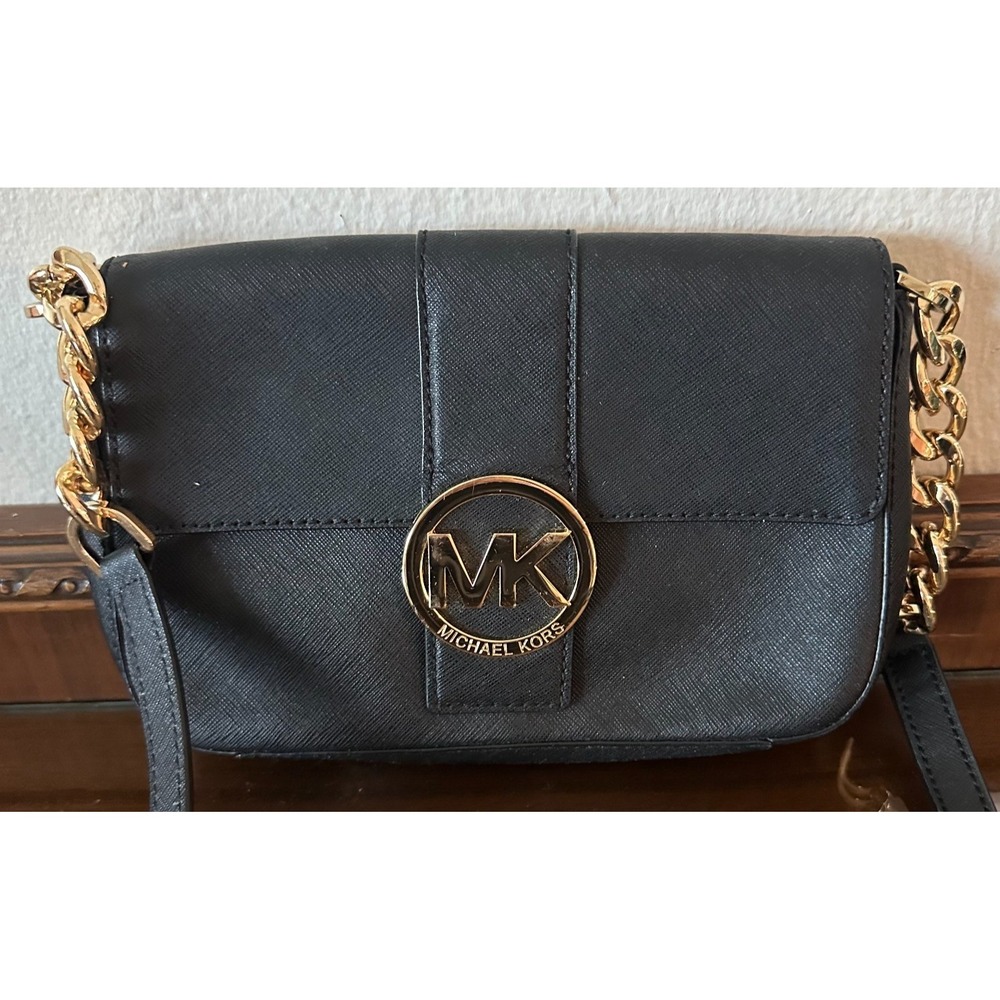 Michael Kors Black and Gold Small Leather‎ Crossbody Bag